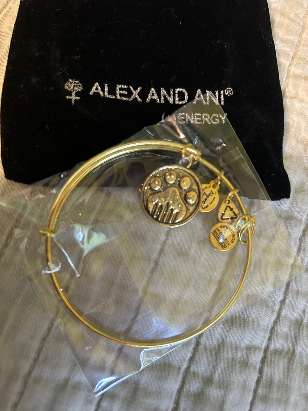 Alex and Ani Gold Paw Print Charm Bangle